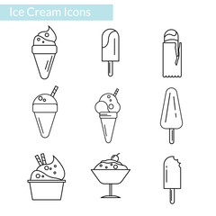 Ice Cream Icon Sets in line art style