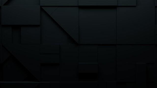 Abstract wallpaper created from interlocking Black Blocks. Tech 3D Render . 