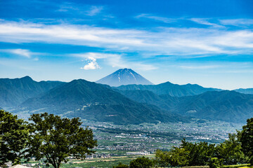 Fototapeta premium 山梨県の甲府盆地と富士山