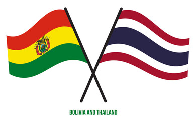 Bolivia and Thailand Flags Crossed And Waving Flat Style. Official Proportion. Correct Colors.