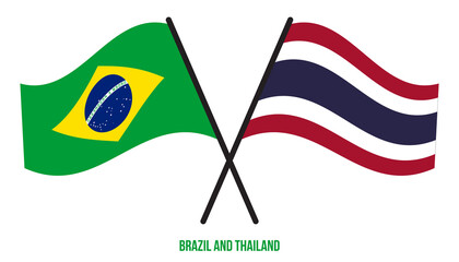 Brazil and Thailand Flags Crossed And Waving Flat Style. Official Proportion. Correct Colors.