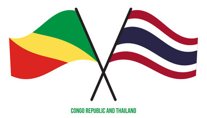 Congo Republic and Thailand Flags Crossed And Waving Flat Style. Official Proportion. Correct Colors