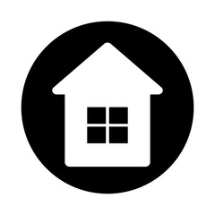 House, hostel, hotel icon sign, white on black, isolated on white background