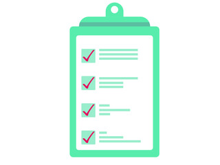 Clipboard with a checklist. Questionnaire document. Checkmarks. Vector illustration 