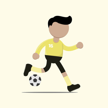 Football character or soccer player with action in match. Vector illustration in flat cartoon chibi style
