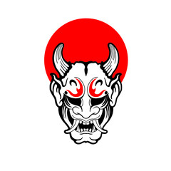Japanese Demon Oni Mask Logo Design vector illustration