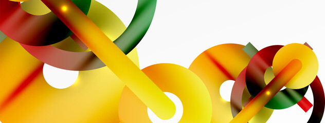 Minimal geometric abstract background. Shiny and glossy circle, line and round shapes design. Trendy techno business template for wallpaper, banner, background or landing