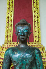 Bronze Buddha statues at Haw Phra Kaew. It's a former temple in Vientiane, Lao. The interior now houses of museum and a small shop 