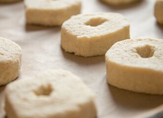 Dough for making donuts. Close-up blank for baking.