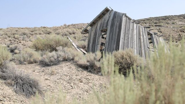 Slider Shot of the Nevada Ghost Town Jumbo.  Abandoned buildings in the desert with shallow depth of field.  Located near Winnemucca, NV.