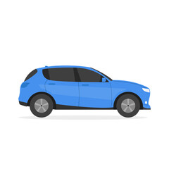 Fototapeta na wymiar Blue car flat style illustration isolated on white background