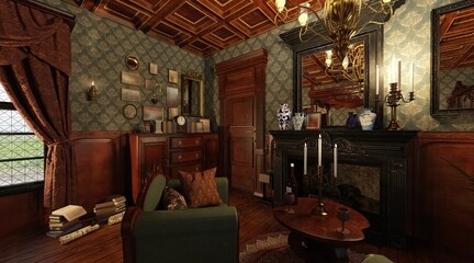 Fototapeta na wymiar Victorian Bedroom interior 3d illustration