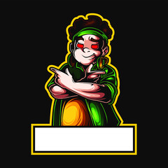 logo esport Boy smile expression with headband and headphone. logo vector character boy for gaming. theme green yellow jacket color costume character.