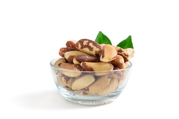 Brazil nuts in bowl isolated on white background,These nuts are energy dense, highly nutritious,