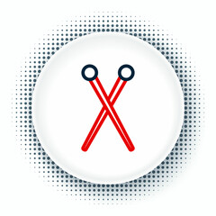 Line Knitting needles icon isolated on white background. Label for hand made, knitting or tailor shop. Colorful outline concept. Vector