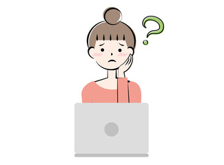 パソコン操作で悩む女性