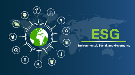 Fototapeta premium ESG - Environmental, Social and Corporate Governance. social and management problems with icons. Vector