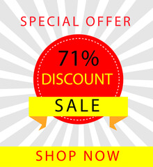 Sale special offer 71% off sign, 71 percent Discount sale minimal banner vector illustration