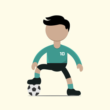 Football character or soccer player with action in match. Vector illustration in flat cartoon chibi style