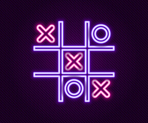 Glowing neon line Tic tac toe game icon isolated on black background. Colorful outline concept. Vector