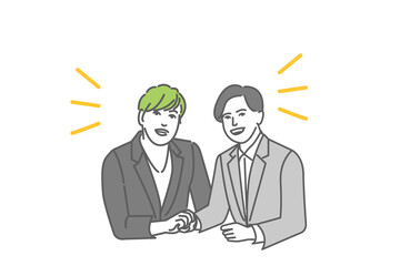 ジャケットをきた男同士のカップルの線画のベクターイラスト