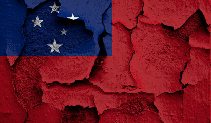 Flag of Samoa on old grunge wall in background
