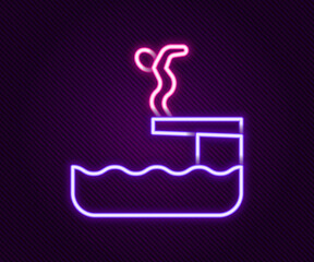 Glowing neon line Swimmer diving into pool icon isolated on black background. Colorful outline concept. Vector