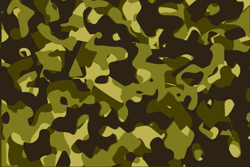 Fototapeta premium Camouflage seamless pattern background. Horizontal seamless banner. Classic clothing style masking camo repeat print. Green brown black olive colors forest texture. Design element. Vector