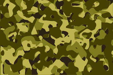 Fototapeta premium Camouflage seamless pattern background. Horizontal seamless banner. Classic clothing style masking camo repeat print. Green brown black olive colors forest texture. Design element. Vector