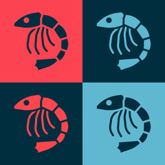 Pop art Shrimp icon isolated on color background. Vector