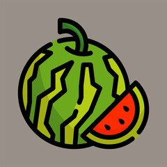 Icon, logo, vector illustration of watermelon isolated on gray background. suitable for food, fruit, summer, patterns, designs and logos.