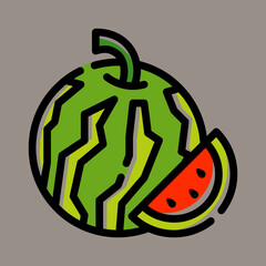 Icon, logo, vector illustration of watermelon isolated on gray background. suitable for food, fruit, summer, patterns, designs and logos.