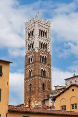 Fototapeta na wymiar Bell tower of San Michele in Foro, a church in Lucca, Italy