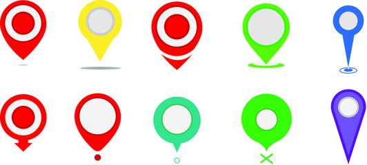 Map pointers icon set. Сollection of colorful location pins. Map pointer GPS location