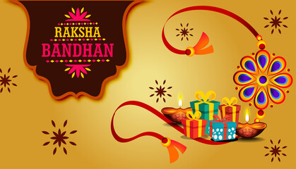 Rakhi Festival Background Design with Creative Rakhi Illustration, Indian festival Raksha Bandhan Vector Illustration with hindi text 'raksha bandhan'