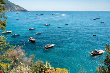 View of the Tyrrhenian sea coast in Positano, Italy