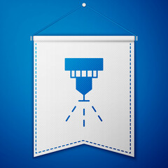 Blue Fire sprinkler system icon isolated on blue background. Sprinkler, fire extinguisher solid icon. White pennant template. Vector