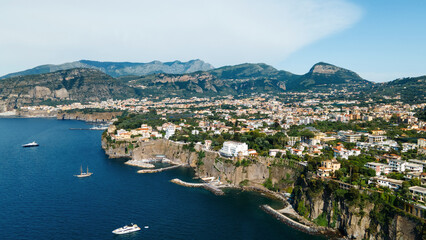 Fototapeta na wymiar Aerial drone view of the Tyrrhenian sea coast in Sorrento, Italy