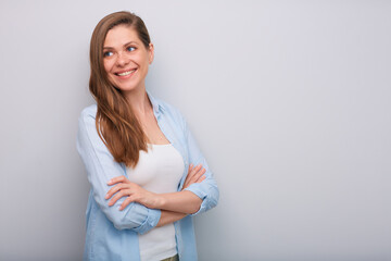 Smiling woman isolated portrait - 515544982