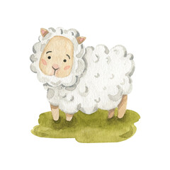 Cute lamb. Watercolor illustration. Hand drawn religious element.