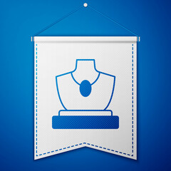 Blue Auction jewelry sale icon isolated on blue background. Auction bidding. Sale and buyers. White pennant template. Vector