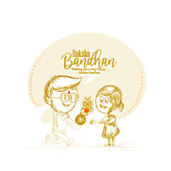 Indian brother and sister carecter with rakhi for Indian festival Raksha Bandhan Greeting Card Template Design. 