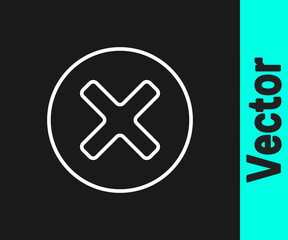 White line X Mark, Cross in circle icon isolated on black background. Check cross mark icon. Vector