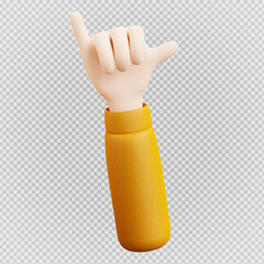 3d render of hand gesture pose on transparent background.