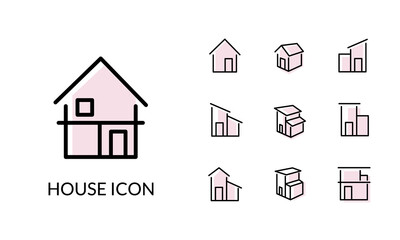 シンプルな家の線と塗りがあるアイコンセット