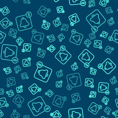 Green line Alarm clock app smartphone interface icon isolated seamless pattern on blue background. Vector