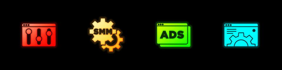 Set Browser setting, Social media marketing, Advertising and icon. Vector