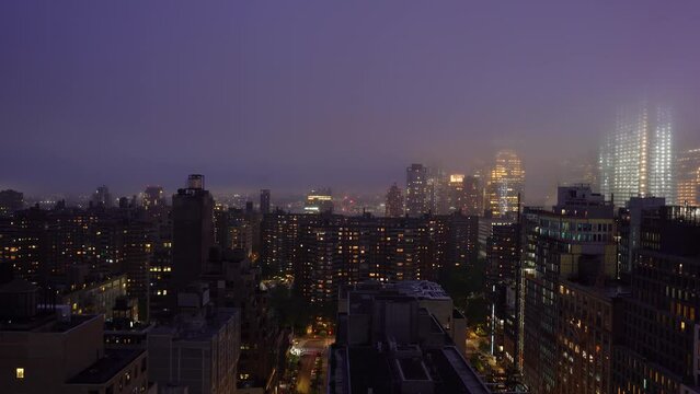Foggy Midtown, Manhattan, night in New York, USA - static view