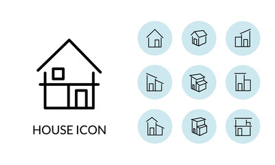 シンプルな家の線とサークルのアイコンセット