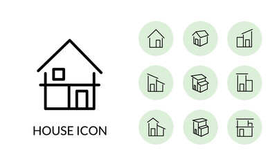 シンプルな家の線とサークルのアイコンセット
